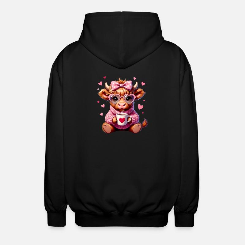 Süßes Liebes Kaffee Kälbchen Mit Herz - Unisex Kapuzenjacke - Schwarz