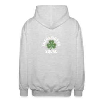 Shenanigans Squad Shamrock - Unisex Hooded Jacket - light heather grey - Back - AI Model Male 185 light (185cm)