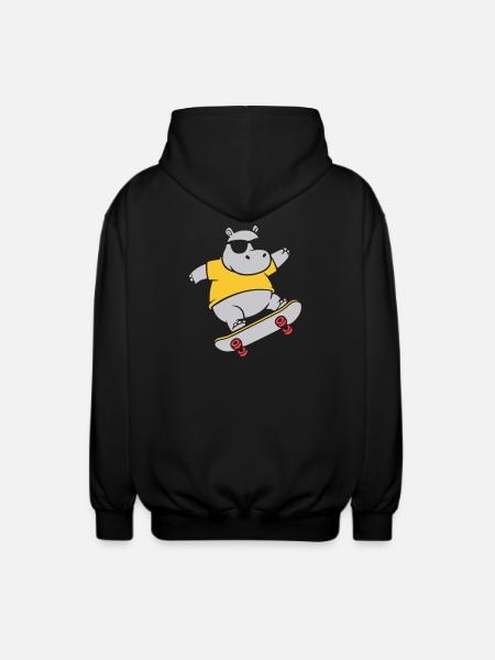 Cool Hippopotamus Skater Skateboard Vector - Unisex Hooded Jacket - black