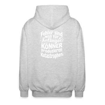 Könner produzieren Katastrophen - Unisex Kapuzenjacke - Hellgrau meliert - Hinten - AI Model Male 185 light (185cm)