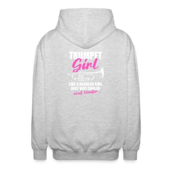 Trumpet Girl Trompete Trompetenspieler - Unisex Kapuzenjacke - Hellgrau meliert - Hinten - AI Model Male 185 light (185cm)