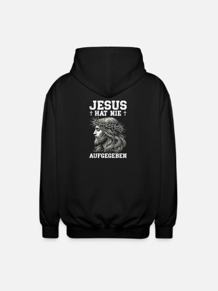 Jesus Never Gave Up Christian Church - Unisex Hooded Jacket - black