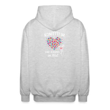 Karneval Konfetti Herz Party Spruch Fastnacht  - Unisex Kapuzenjacke - Hellgrau meliert - Hinten - AI Model Male 185 light (185cm)