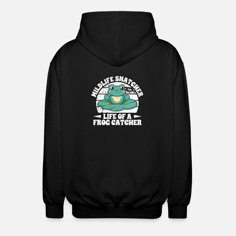 Frog Catcher Mildlife Snatcher Frog - Unisex Hooded Jacket - black