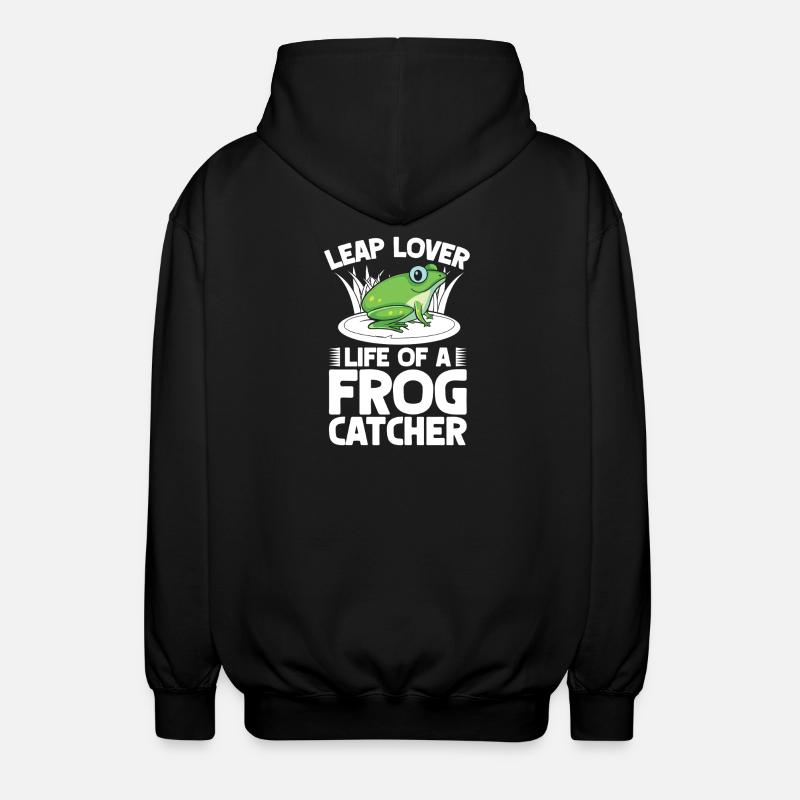 Frog Catcher Leap Lover Frog - Unisex Hooded Jacket - black