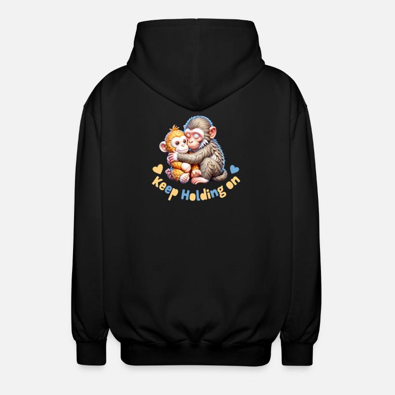 Hugging Monkeys Keep Holding On - Unisex Hooded Jacket - black