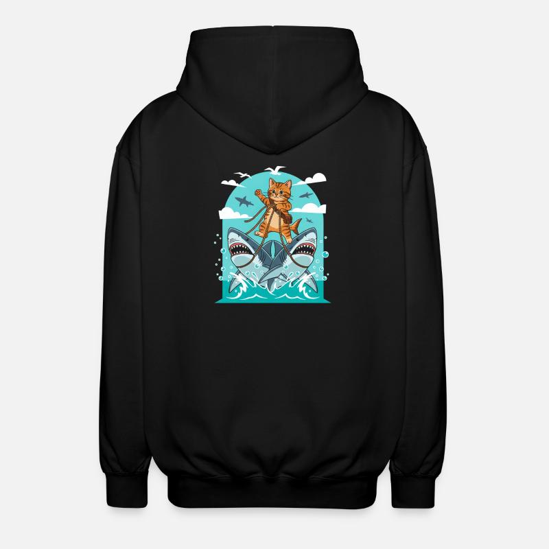 Kätzchen auf Haiabenteuer - Unisex Kapuzenjacke - Schwarz