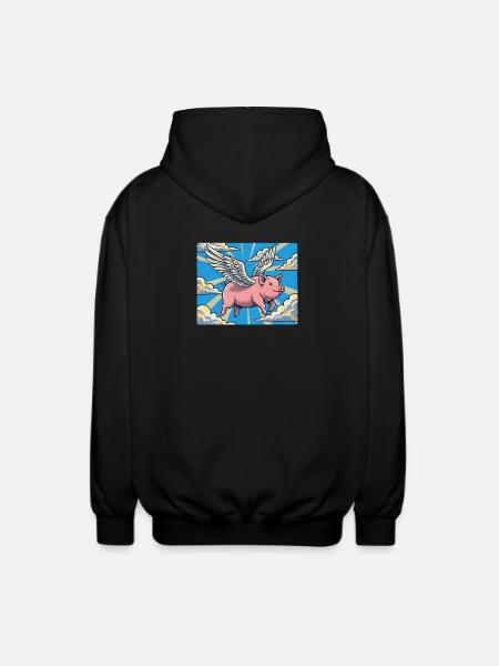 Pig flight in the cloud beam - Unisex Hooded Jacket - black