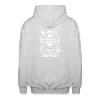 Katzen-DJ Ich Kann Dich Nicht Hören - Unisex Kapuzenjacke - Hellgrau meliert - Hinten - AI Model Male 185 light (185cm)