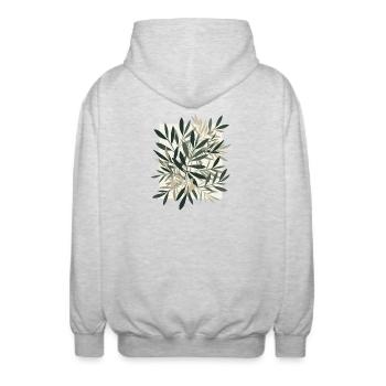 Blättertanz im Natur-Ton - Unisex Kapuzenjacke - Hellgrau meliert - Hinten - AI Model Male 185 light (185cm)