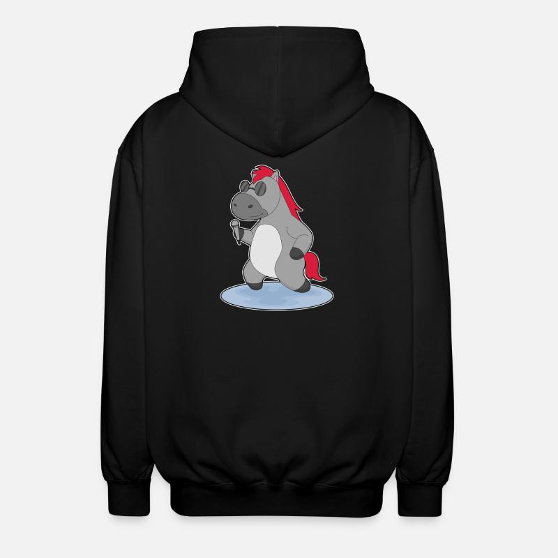 Pferd Sänger Mikrofon Singen - Unisex Kapuzenjacke - Schwarz