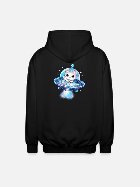 Kawaii Cats UFO Space Friend - Unisex Hooded Jacket - black