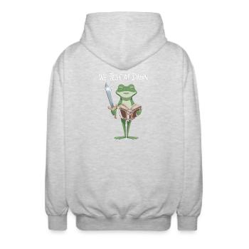 Dawn Test Frog: Sword & Scroll - Unisex Hooded Jacket - light heather grey - Back - AI Model Male 185 light (185cm)