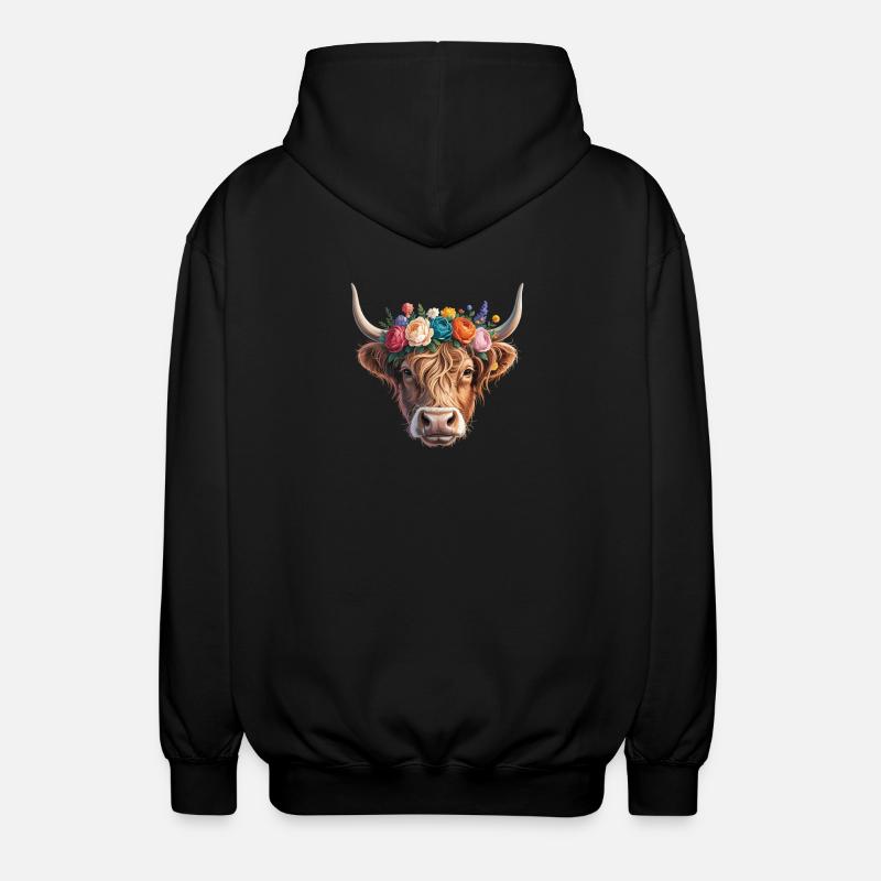 Kuh mit Blumenkrone - Unisex Kapuzenjacke - Schwarz