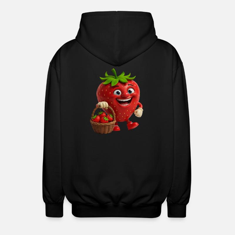 Erdbeere mit Gesicht - Unisex Kapuzenjacke - Schwarz