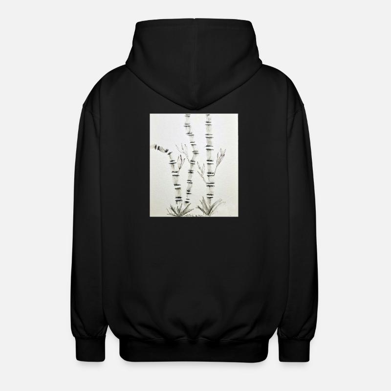 Bamboo Drawing in Ink Style - Unisex Hooded Jacket - black