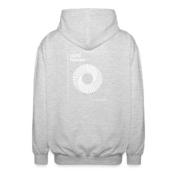 Acid-House-Musikplakat - Unisex Kapuzenjacke - Hellgrau meliert - Hinten - AI Model Male 185 light (185cm)