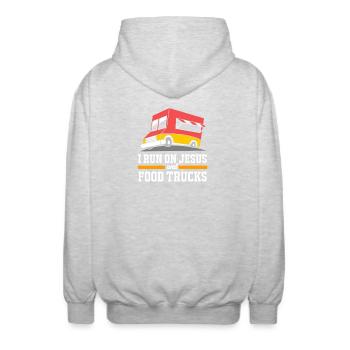 Imbiss Food Truck - Unisex Kapuzenjacke - Hellgrau meliert - Hinten - AI Model Male 185 light (185cm)