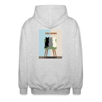 Katzen in Stühlen: Komfort statt Arbeit - Unisex Kapuzenjacke - Hellgrau meliert - Hinten - AI Model Male 185 light (185cm)