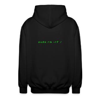 Linux rm-rf T-Shirt - Admin Sys & Dev Order - Unisex Hooded Jacket - black - Back - AI Model Male 185 light (185cm)