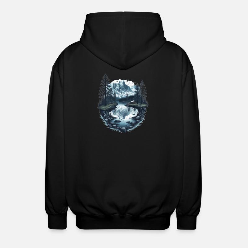 Berglandschaft mit See - Unisex Kapuzenjacke - Schwarz