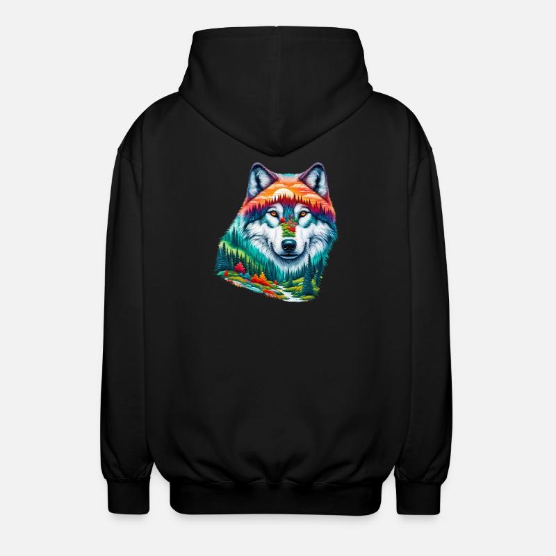 Wolf - Unisex Hooded Jacket - black