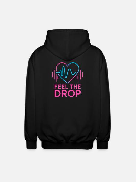 FEEL THE DROP Heart Neon EDM Party Electro - Unisex Hooded Jacket - black