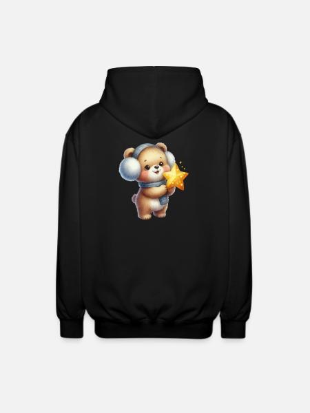 Cozy bear with Star Wish - Unisex Hooded Jacket - black