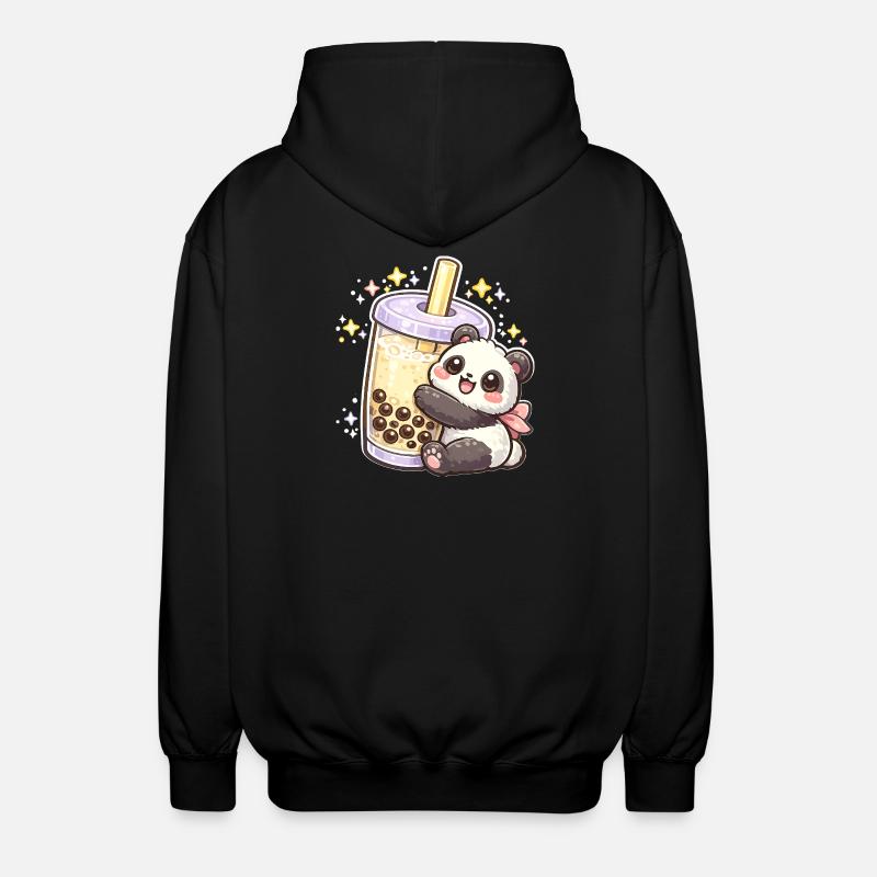 Panda Bubble Tea Cuddle Motif - Unisex Hooded Jacket - black