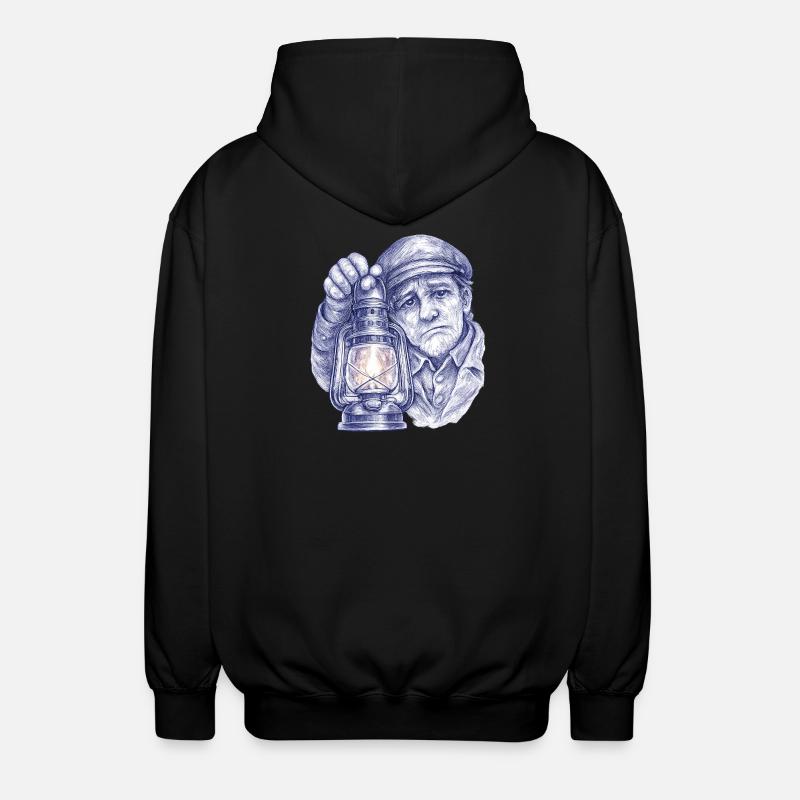 Senior man with lantern - Unisex Hooded Jacket - black
