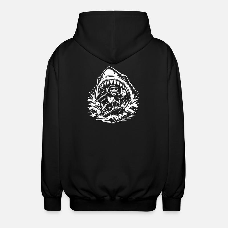 Singe Surfeur dans Shark Wave - Veste à capuche unisexe - noir