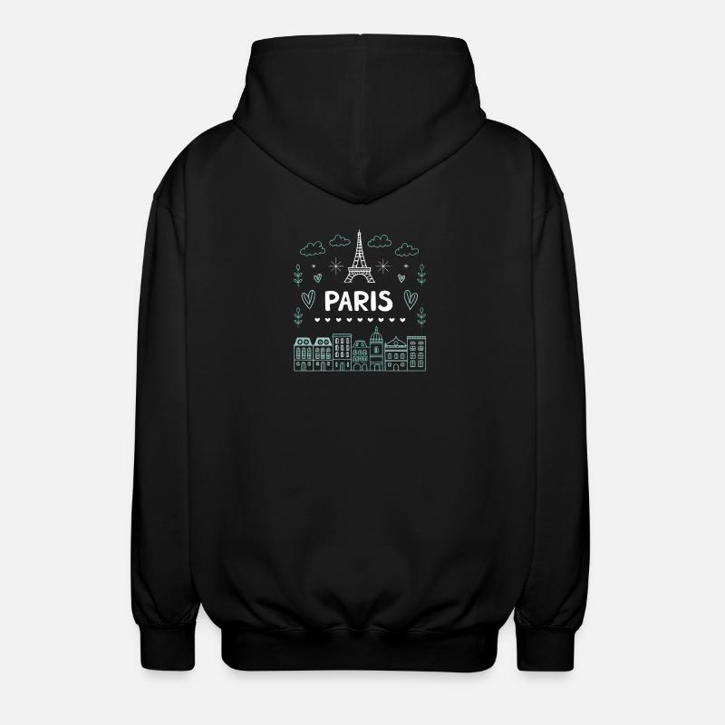 Doodle Paris Tour Eiffel Cœurs - Veste à capuche unisexe - noir
