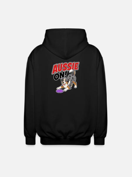 Aussie On! Playful Frisb Dog - Unisex Hooded Jacket - black