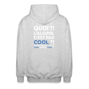 Quoi ? l'alcool c'est pas cool ? Replique culte - Veste à capuche unisexe - gris clair chiné - Dos - AI Model Male 185 light (185cm)