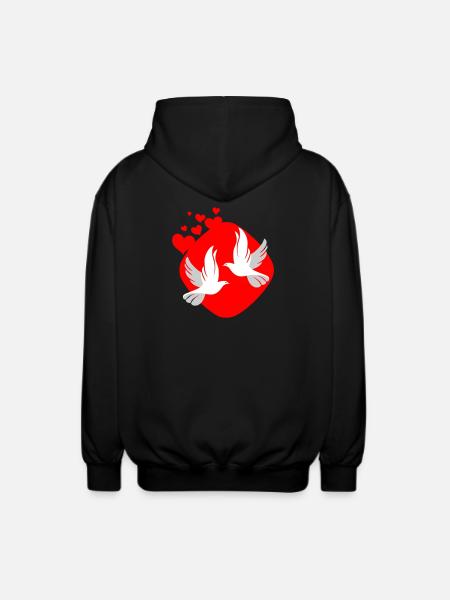 Dove of love on red background - Unisex Hooded Jacket - black