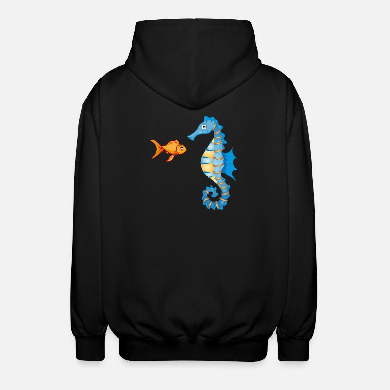 niedlicher Comic Goldfisch und Seepferdchen - Unisex Kapuzenjacke - Schwarz