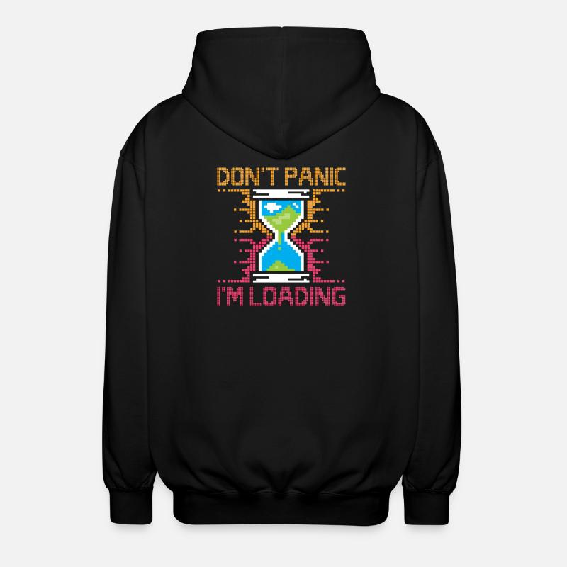 Don't Panic – Pixel Loading Hourglass - Unisex Hooded Jacket - black