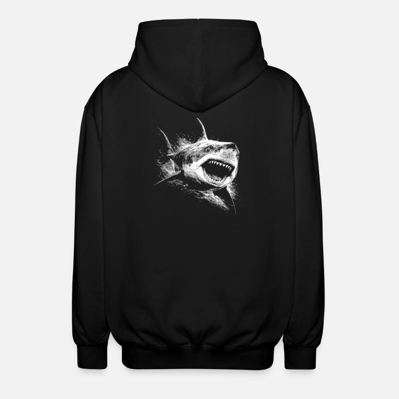 Black and White Shark Silhouette - Unisex Hooded Jacket - black