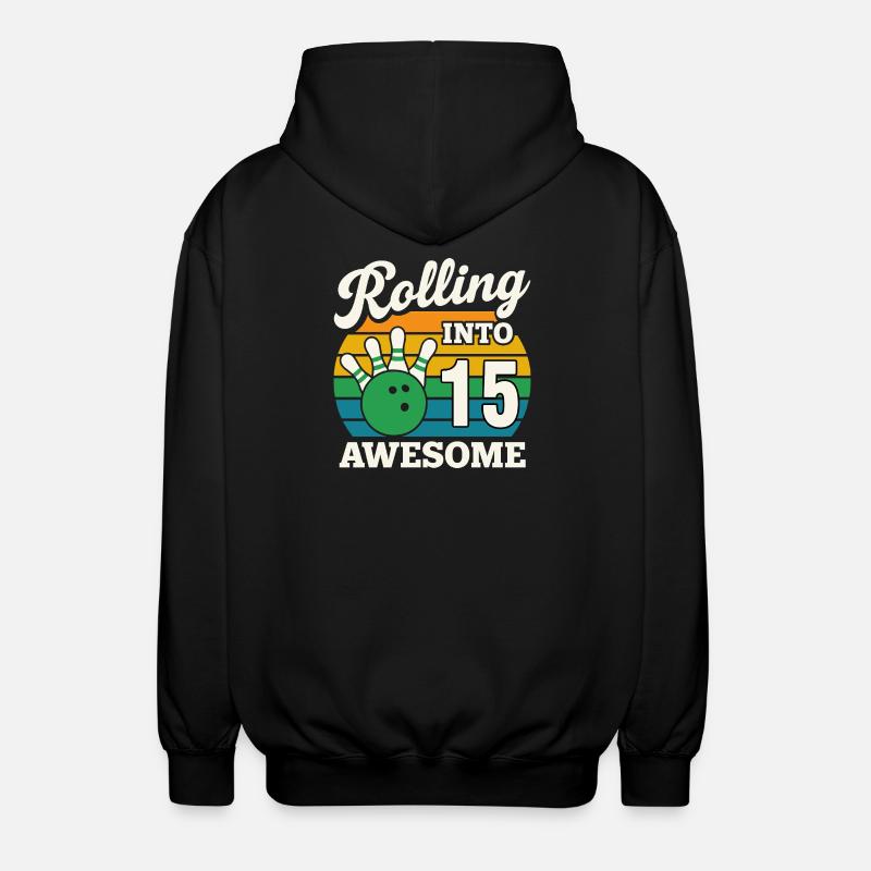Retro Bowling 15th Birthday Celebration - Unisex Hooded Jacket - black