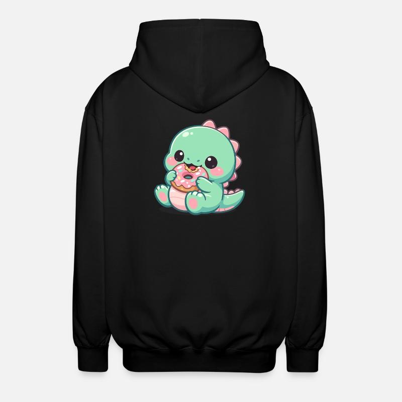 Petit dino grignotant un donut - Veste à capuche unisexe - noir