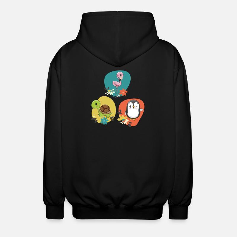 Flamingo Turtle Penguin - Unisex Hooded Jacket - black
