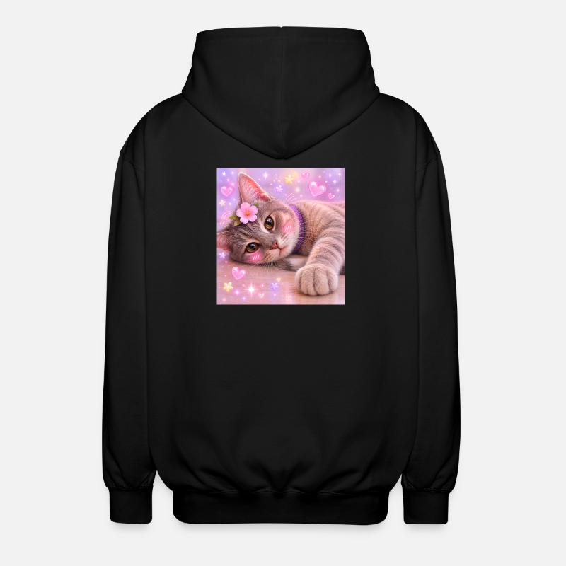 Chaton avec fleur et paillettes - Veste à capuche unisexe - noir