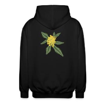 Acacia argenté avec ses fleurs jaunes Pompons - Veste à capuche unisexe - noir - Dos - AI Model Male 185 light (185cm)