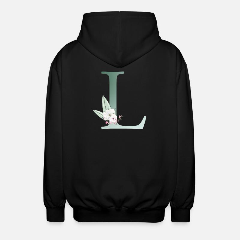 L Monogramm, Floral, personalisierbar - Unisex Kapuzenjacke - Schwarz