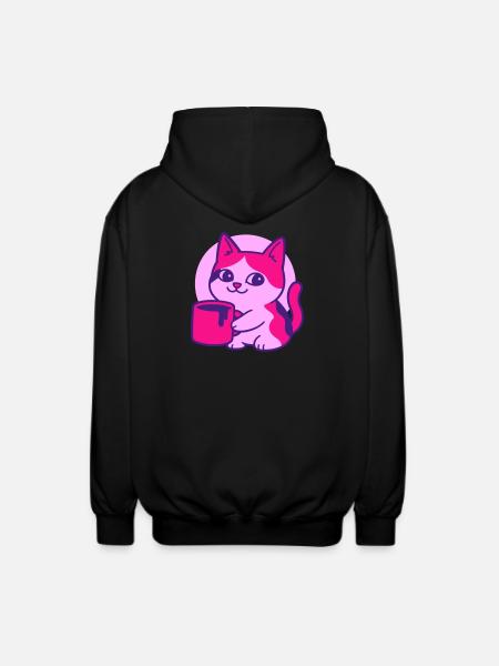 Cute Coffee Cat - Unisex Kapuzenjacke - Schwarz