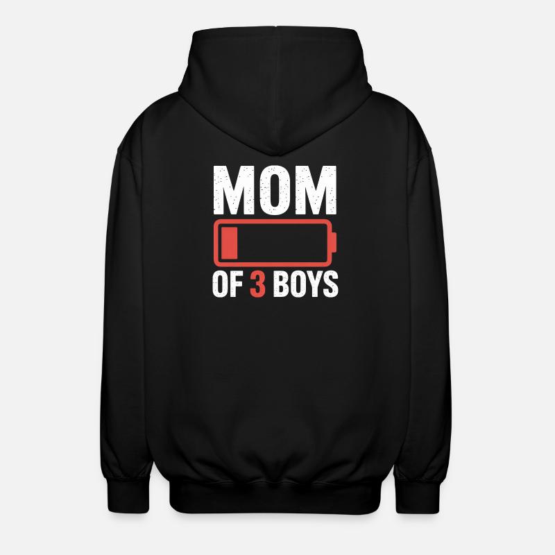 Mutter von 3 Jungs Batterie-Ikon-Tee - Unisex Kapuzenjacke - Schwarz