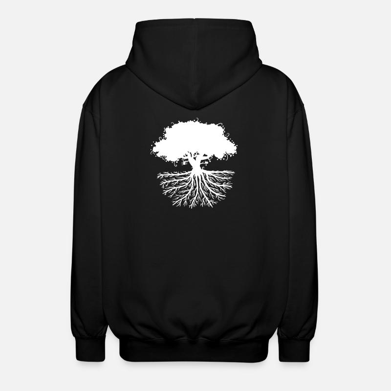 tree roots white - Unisex Hooded Jacket - black