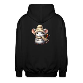 entzückende Maus mit einer warmen Strickmütze - Unisex Kapuzenjacke - Schwarz - Hinten - AI Model Male 185 light (185cm)