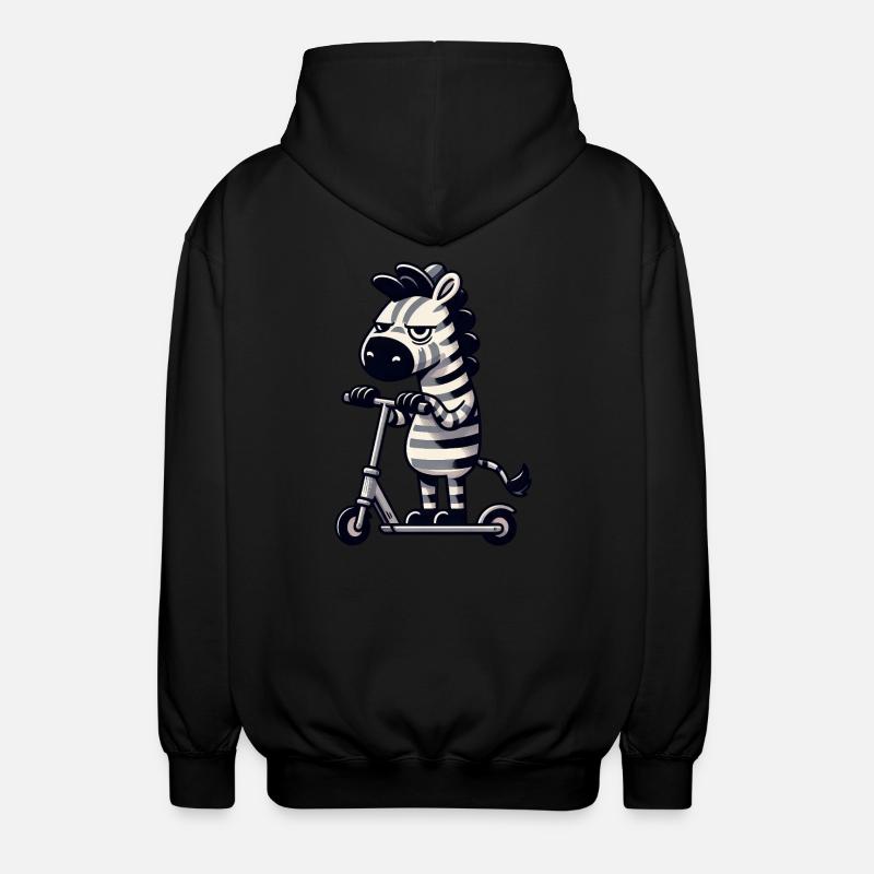 Zebra Kickroller Whimsical Funny Comic - Unisex Hooded Jacket - black
