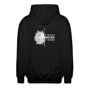 Koordinaten Rostock - Unisex Kapuzenjacke - Schwarz - Hinten - AI Model Male 185 light (185cm)